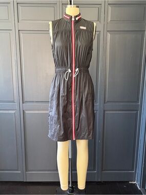 Hunter Black Sleeveless Zip Drawstring Dress with Red Trim